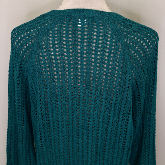 J Jill Sweater Womens Small Green Open Knit Stretch Raglan Sleeves Pullover - Picture 9 of 11